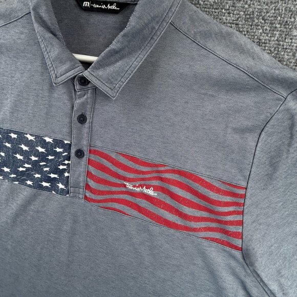 Travis Mathew USA Flag Polo Shirt Gray 2XL Peru Short Sleeve Collared Golf Men - Picture 2 of 14